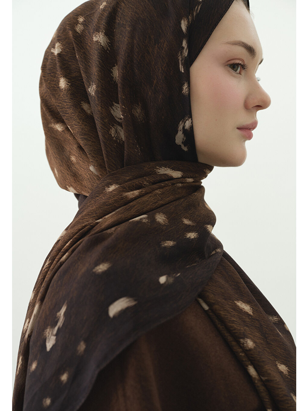 Kahverengi FAWN DESENLİ PAMUK VİSKON ŞAL KAHVERENGİ-4