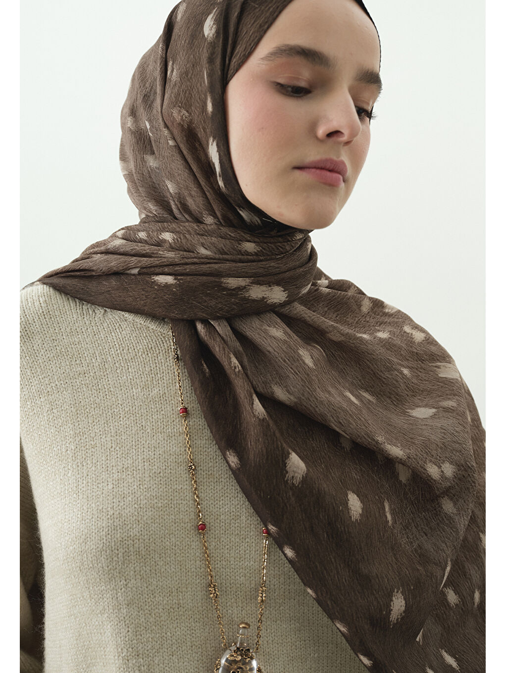 Bej FAWN DESENLİ PAMUK VİSKON ŞAL VİZON-2