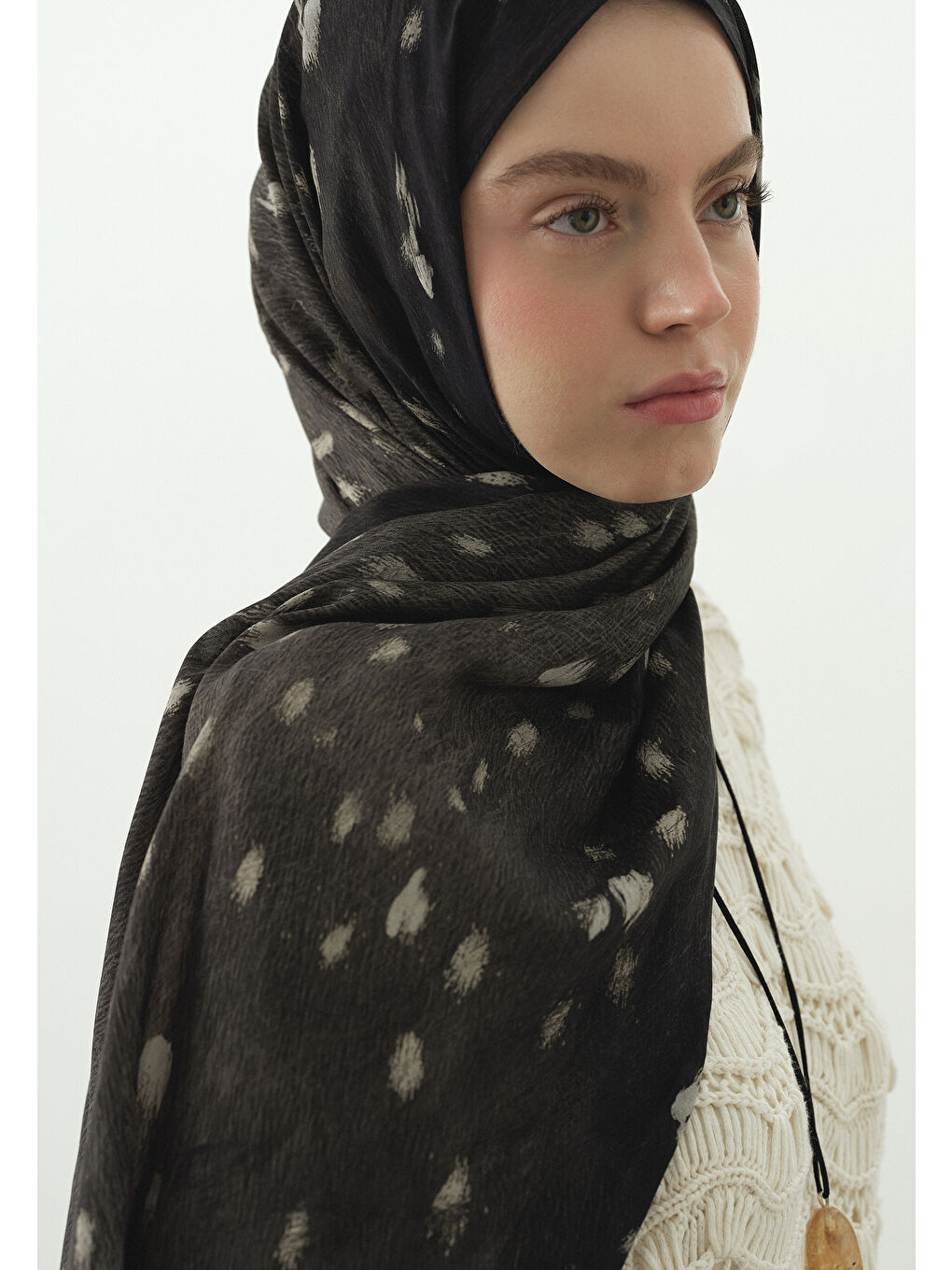 Siyah FAWN DESENLİ PAMUK VİSKON ŞAL SİYAH-2