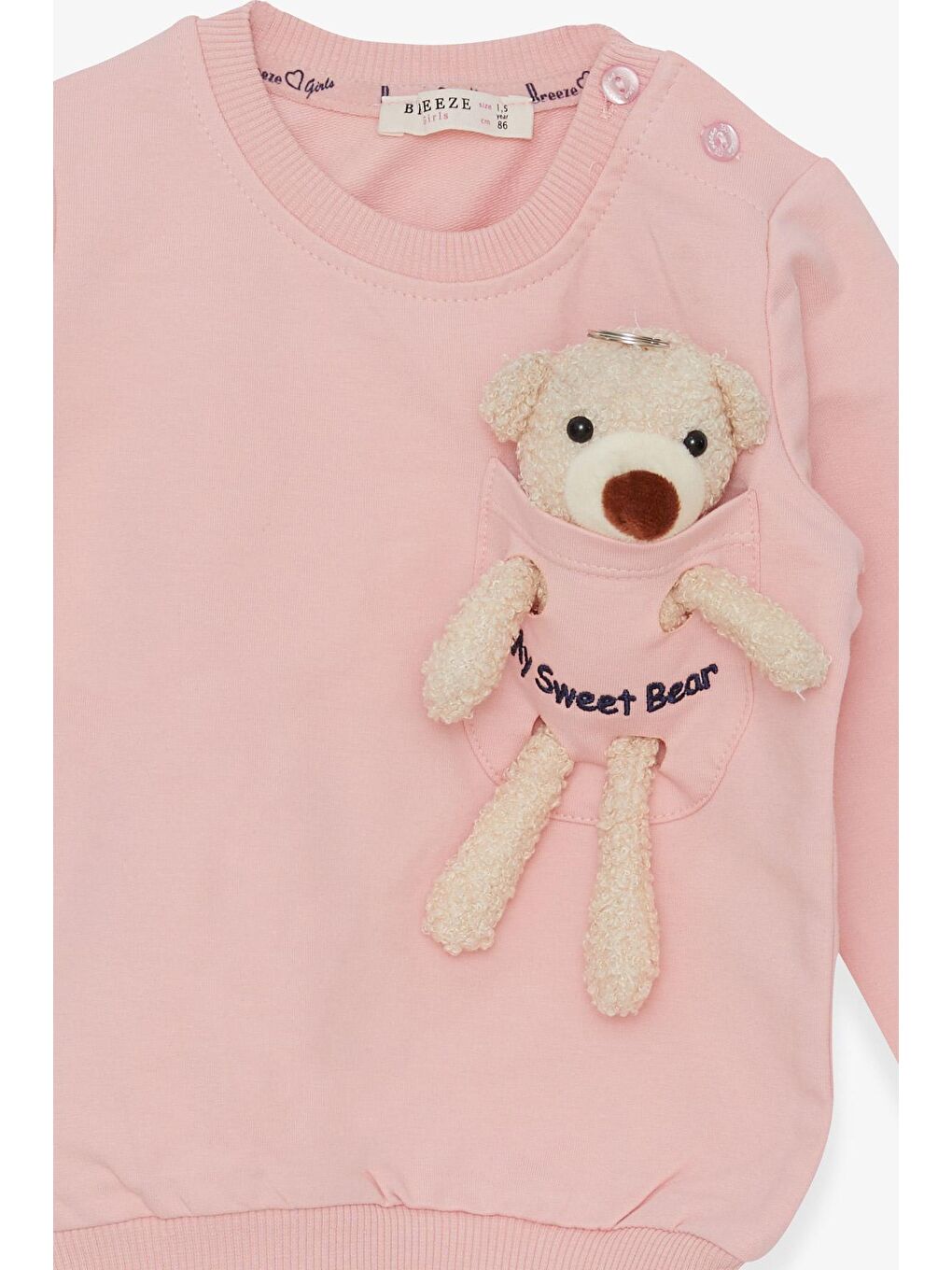 Breeze Pudra Pembe Kız Bebek Sweatshirt Ayıcık Aksesuarlı Pudra (1.5-3 Yaş) - 5