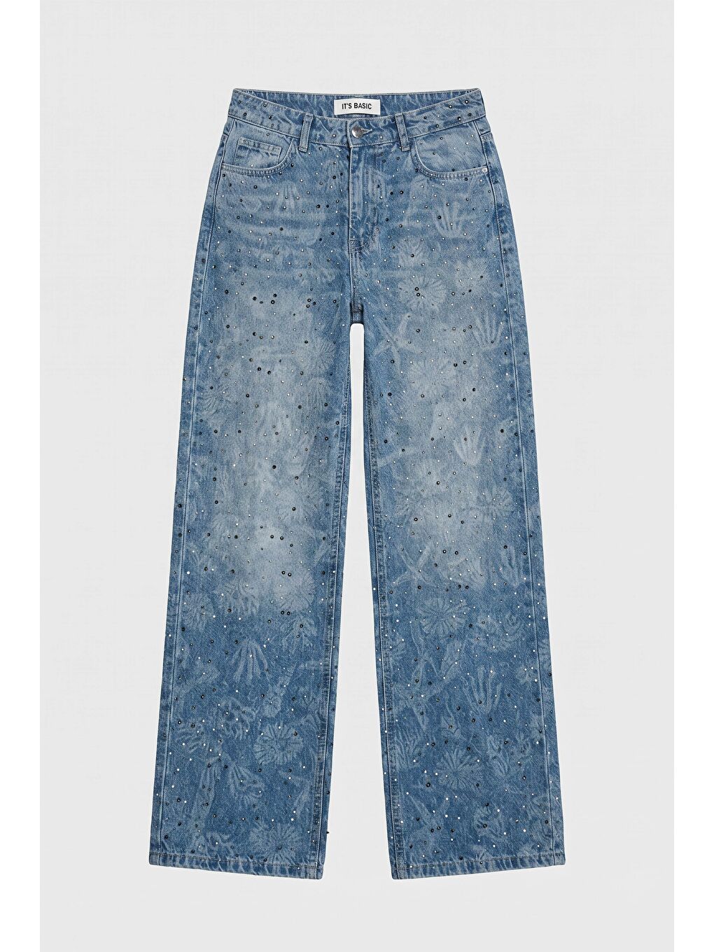 Mavi Kadın Jean Rengi T-2s6-27 Straight Fit Özel baskılı Kumaş Parlak Taşlı Tasarım Denim Jean-2