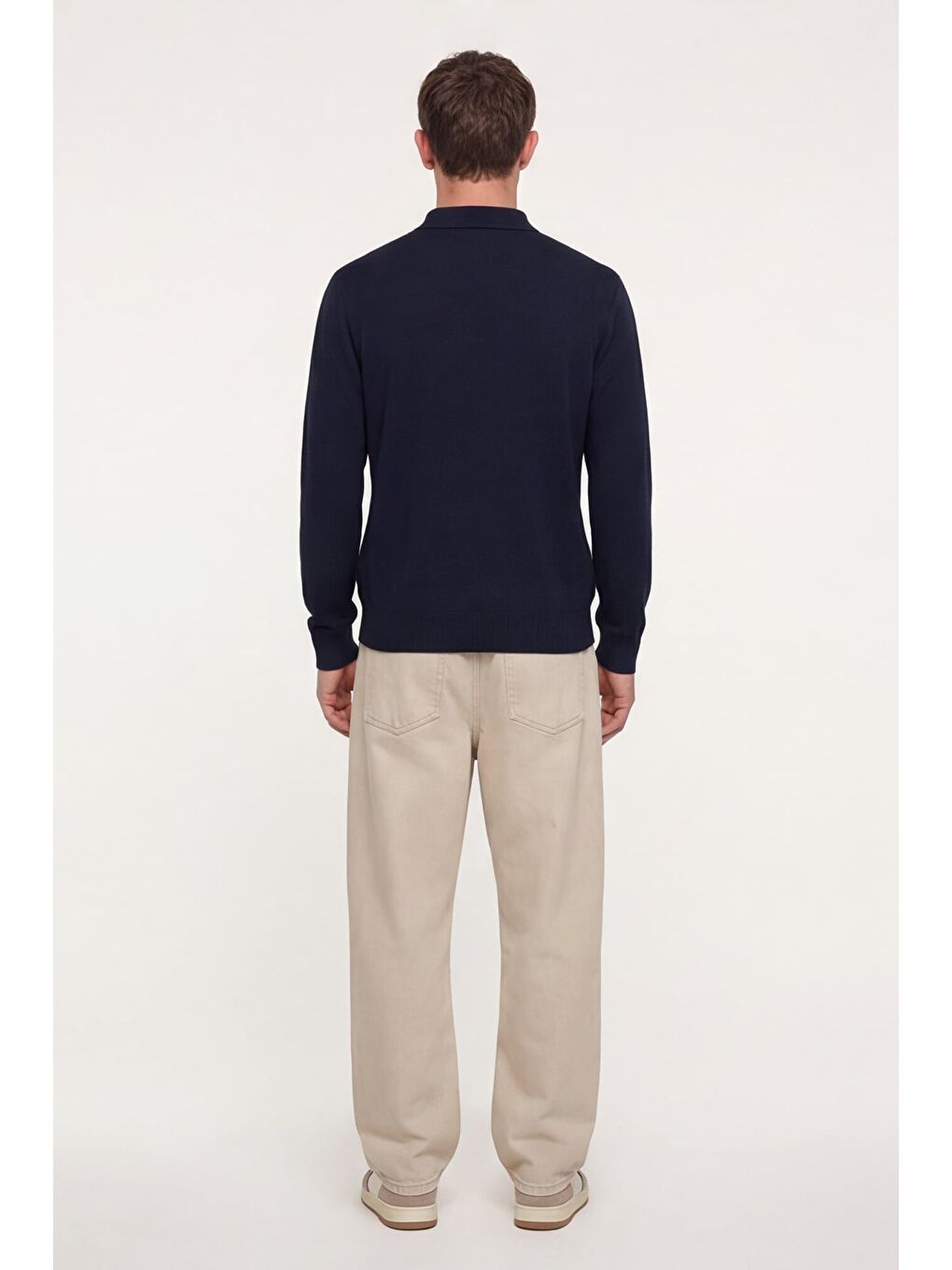 Erkek Lacivert Normal Kesim Regular Fit Yünlü Dokuma Düz Desenli Triko Kazak-3