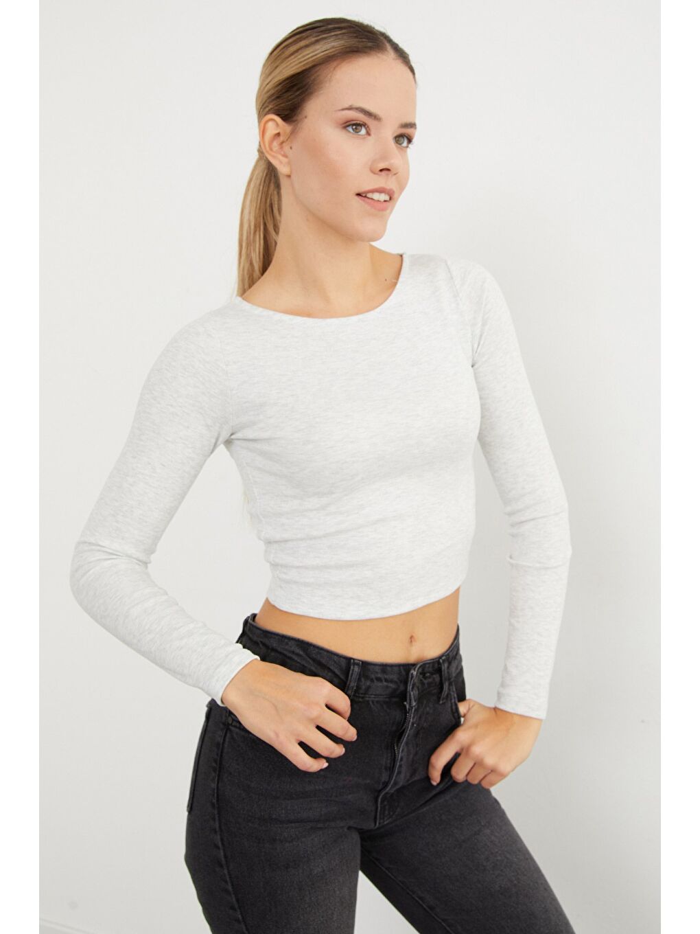 Gri Basic Kayık Yaka Modal Bluz