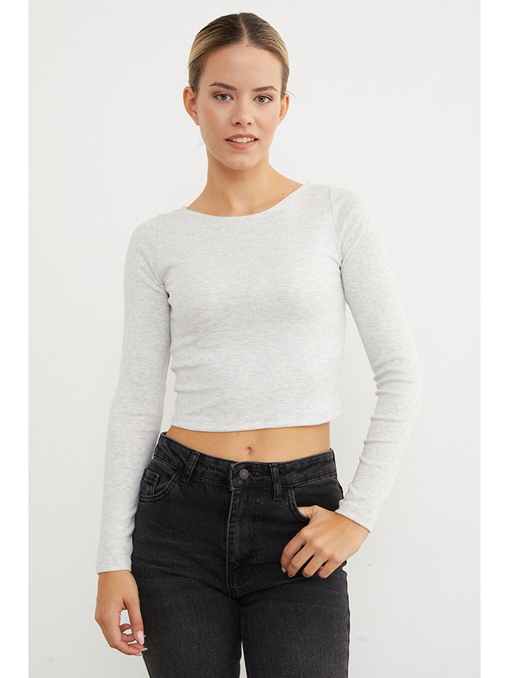 Gri Basic Kayık Yaka Modal Bluz-1