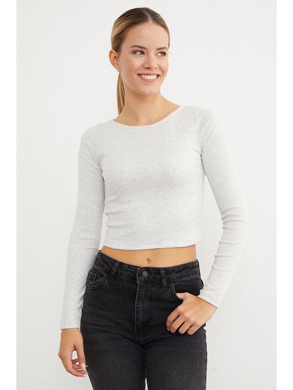 Gri Basic Kayık Yaka Modal Bluz-2
