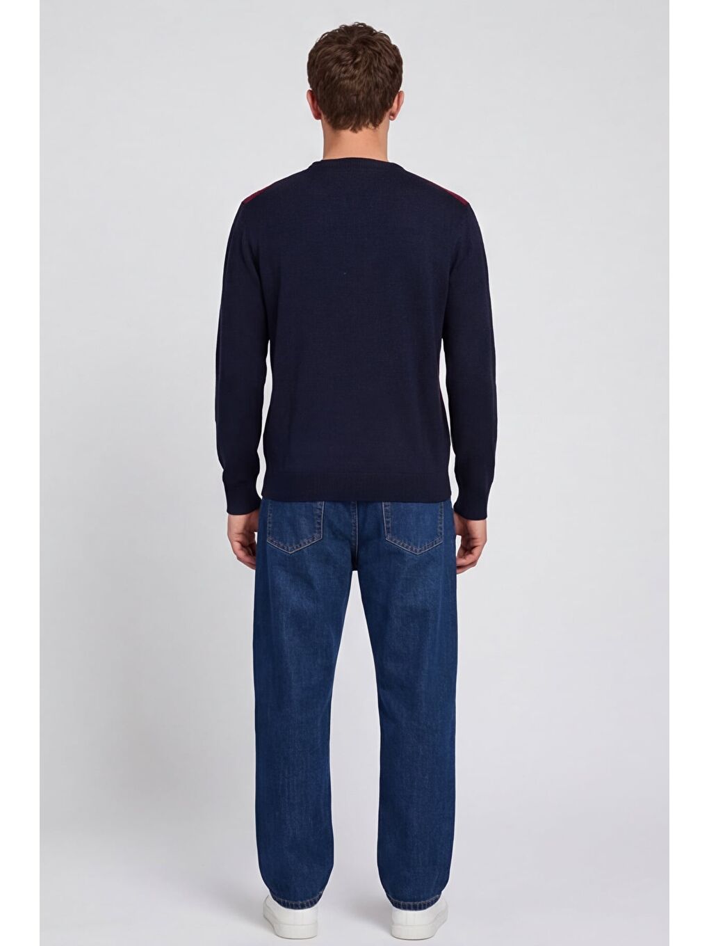 Erkek Lacivert Normal Kesim Regular Fit Yünlü Desenli Bisiklet Yaka Triko Kazak-5