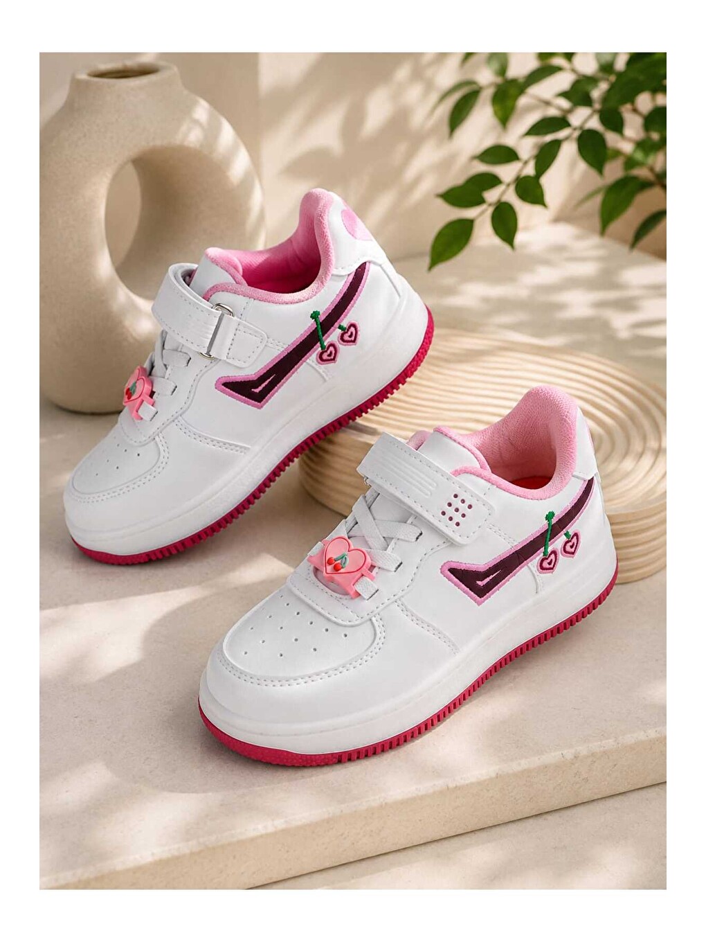 Beyaz Çocuk Işıklı Okul Günlük Spor Ayakkabı Cırt Cırtlı Kaymaz Taban Günlük Rahat Sneaker-3