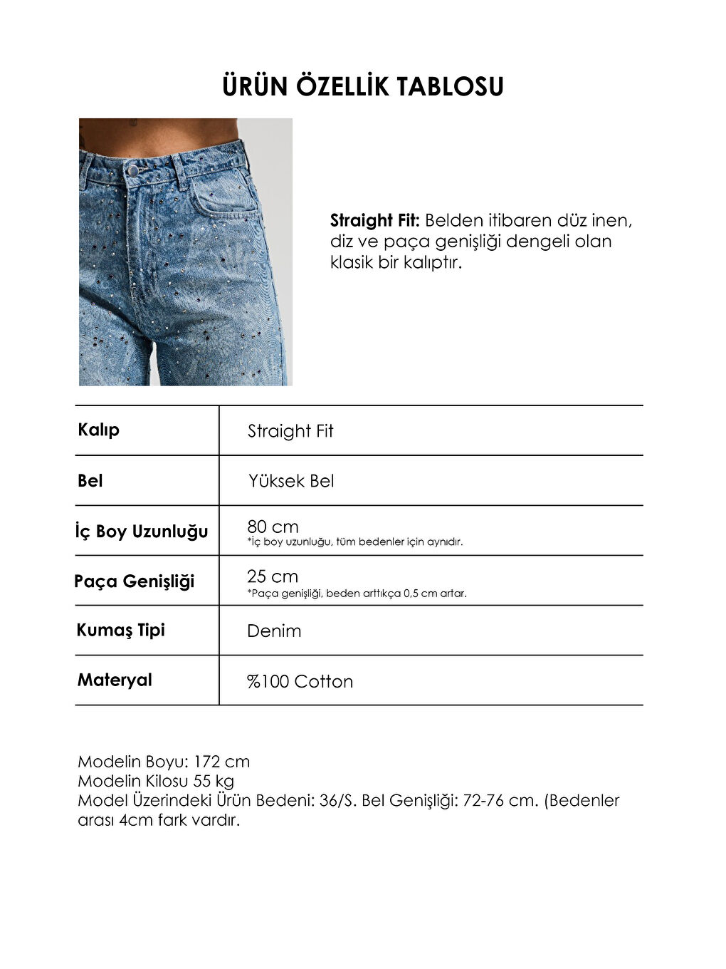 Mavi Kadın Jean Rengi T-2s6-27 Straight Fit Özel baskılı Kumaş Parlak Taşlı Tasarım Denim Jean-4