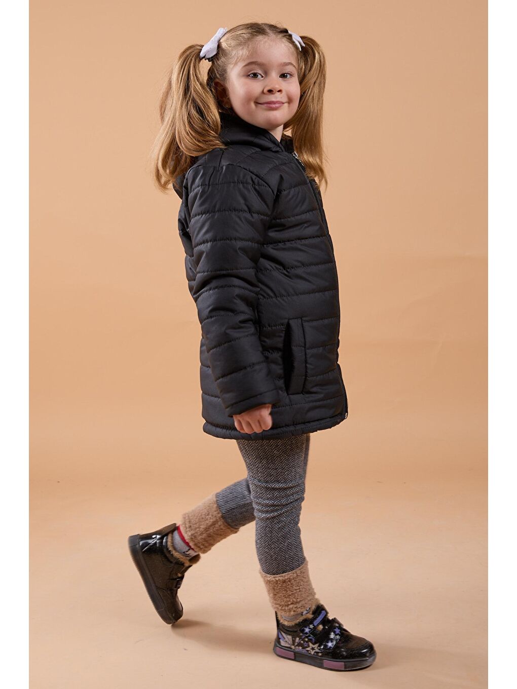 Kız Çocuk Siyah Şişme Mont - 23857-2