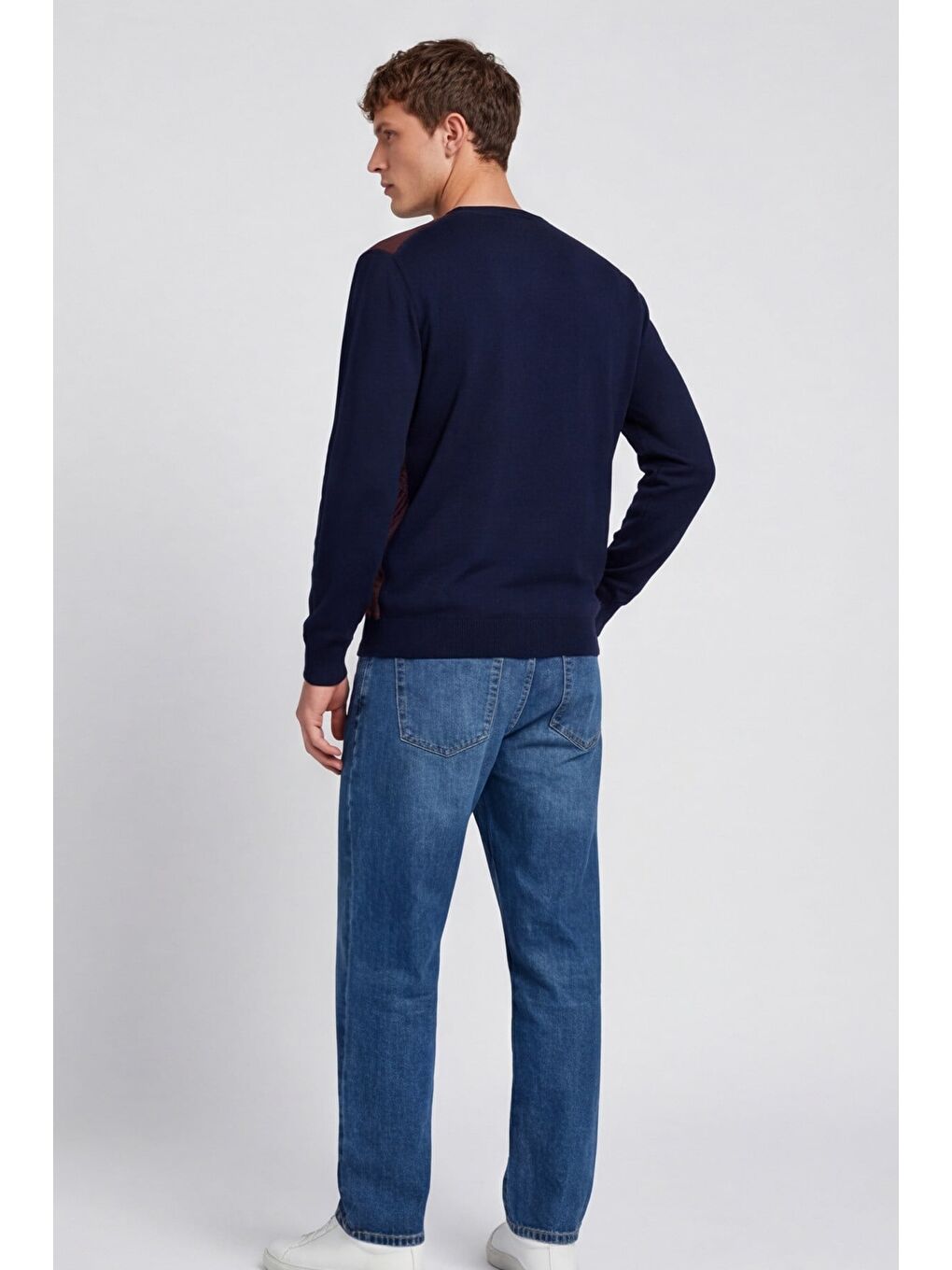 Erkek Lacivert Normal Kesim Regular Fit Yünlü Desenli Bisiklet Yaka Triko Kazak-3