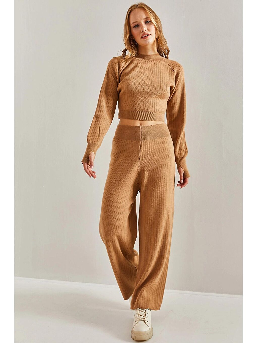 Kahverengi Kadın Beli Lastikli İkili Takım-3