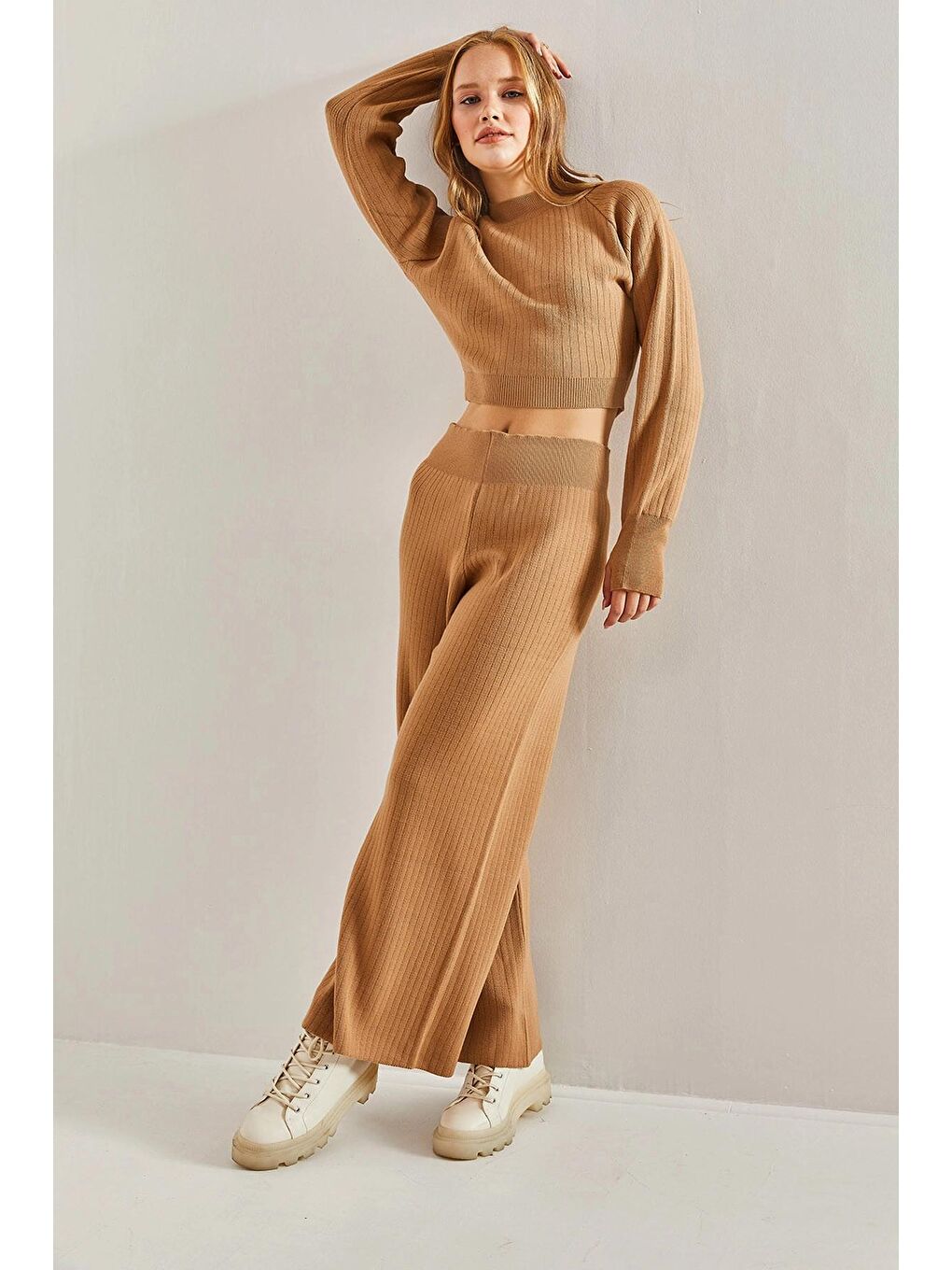 Kahverengi Kadın Beli Lastikli İkili Takım-4