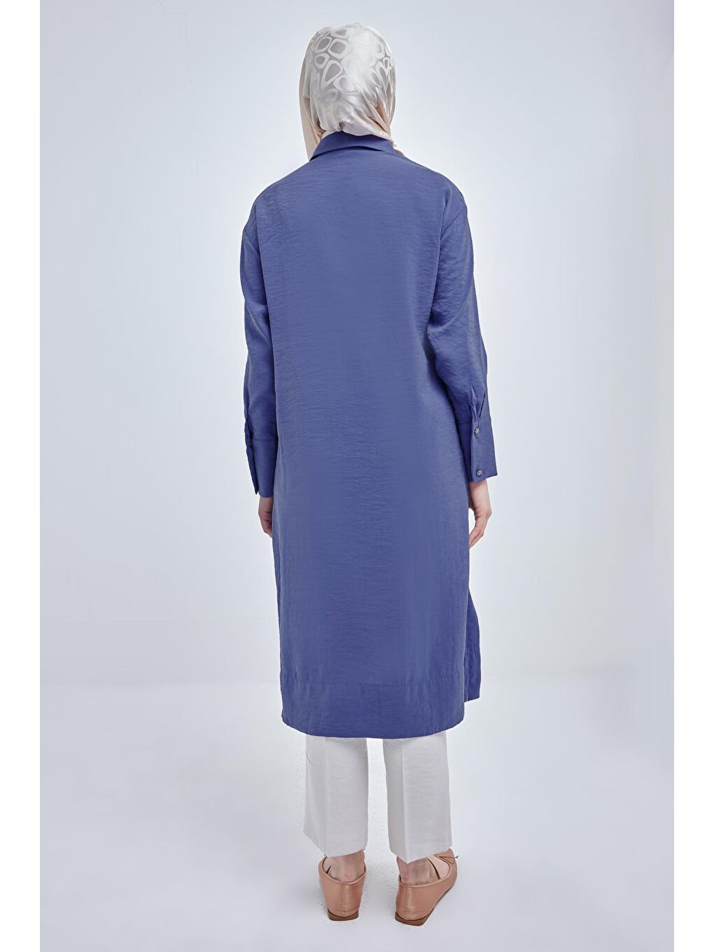 İndigo Taş Düğmeli Modal Gömlek Tunik-3