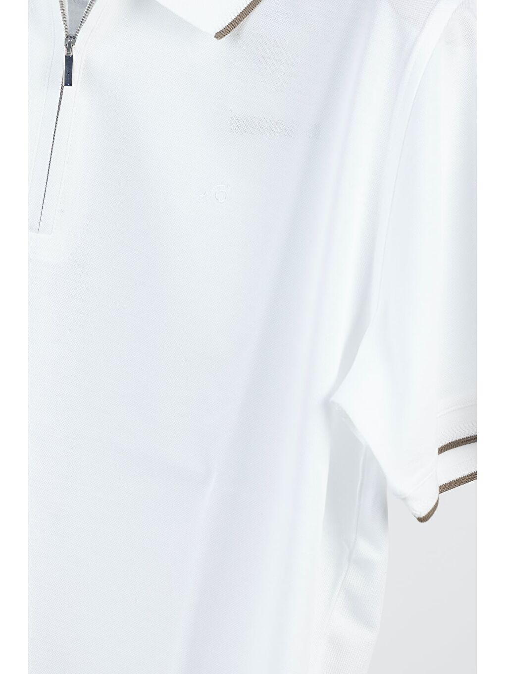 Erkek Beyaz Normal Kesim Regular Fit %100 Pamuk Fermuarlı Polo Yaka Tişört-3