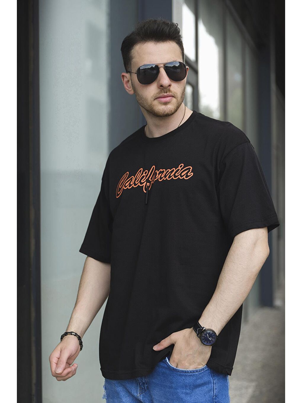 Siyah Tatum San Francisco Baskılı Oversize Bisiklet Yaka Erkek Tshirt-1