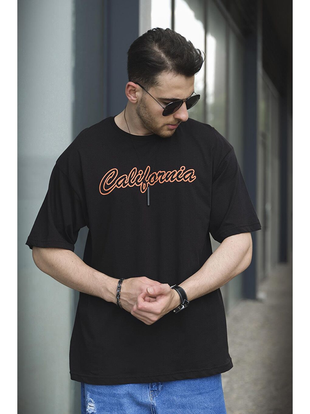 Siyah Tatum San Francisco Baskılı Oversize Bisiklet Yaka Erkek Tshirt-3