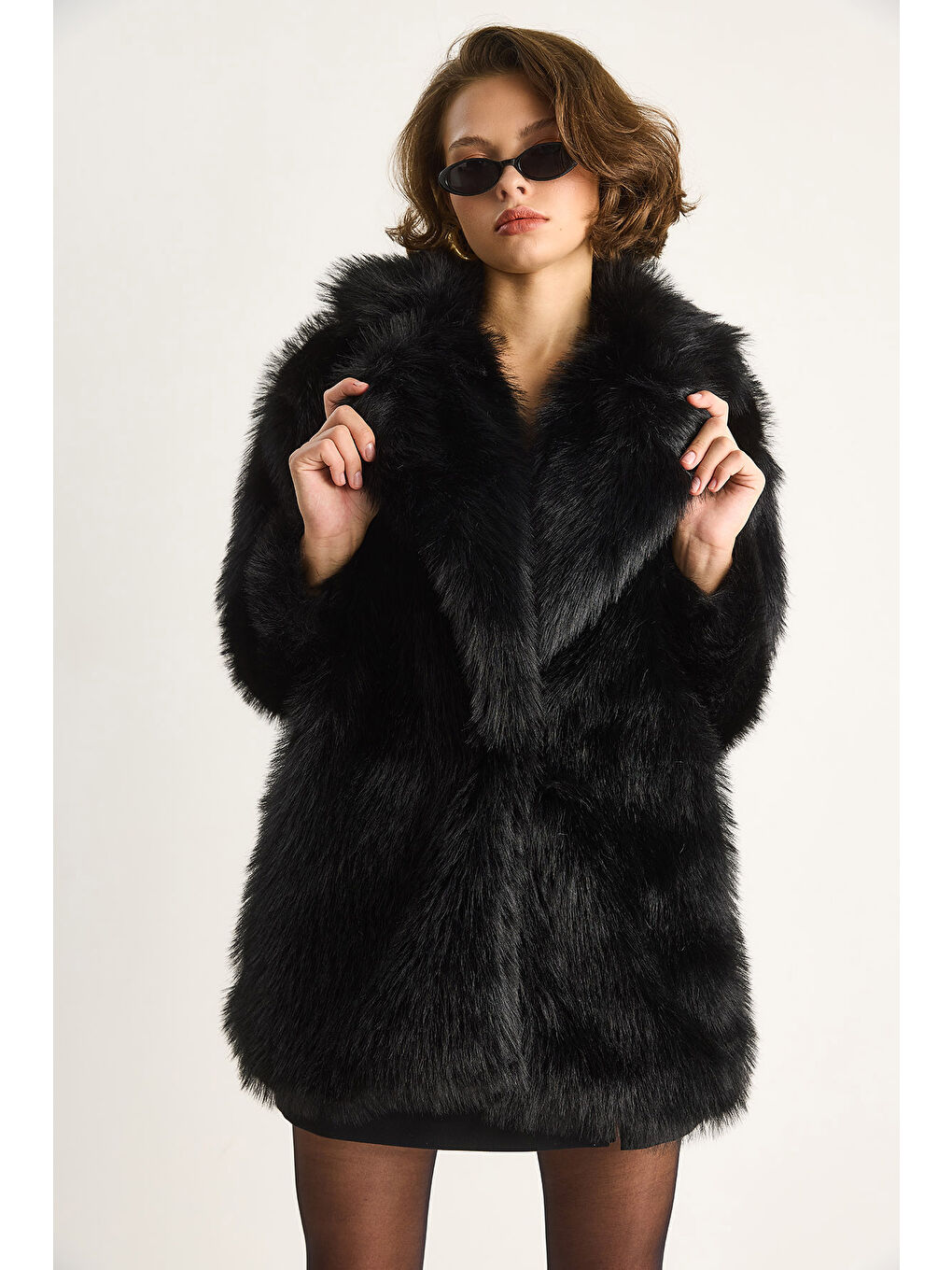 Siyah Kadın Premium Suni Uzun Kürk Ceket-6