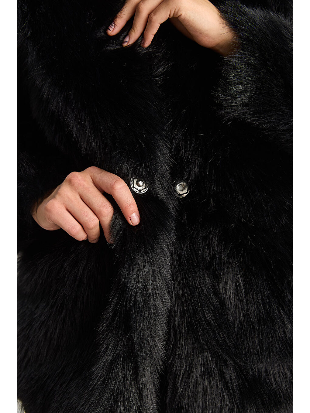 Siyah Kadın Premium Suni Uzun Kürk Ceket-7