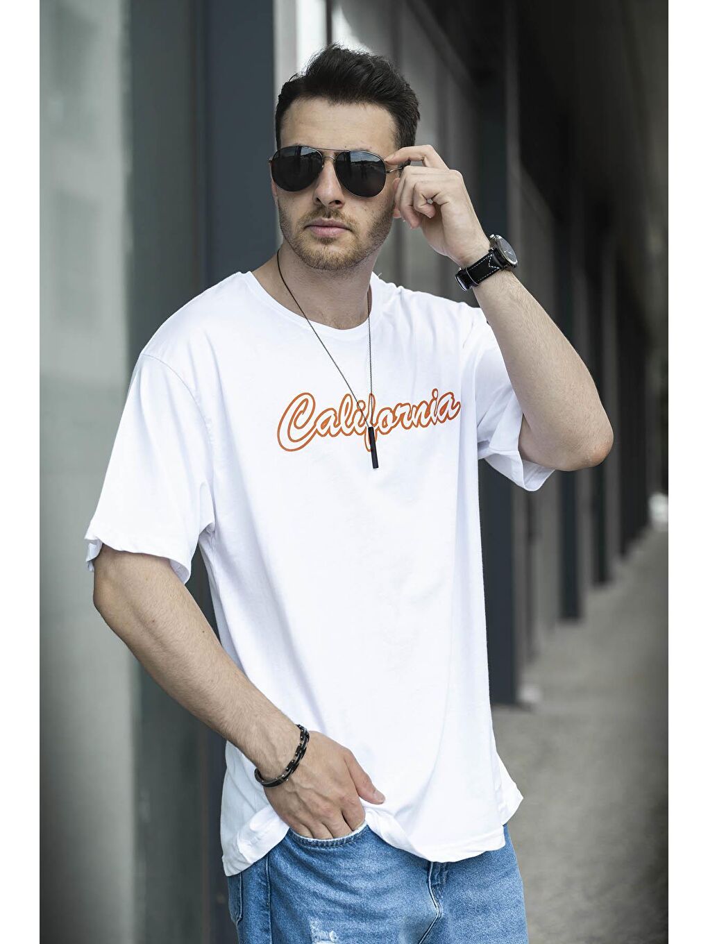 Beyaz Tatum San Francisco Baskılı Oversize Bisiklet Yaka Erkek Tişört-2