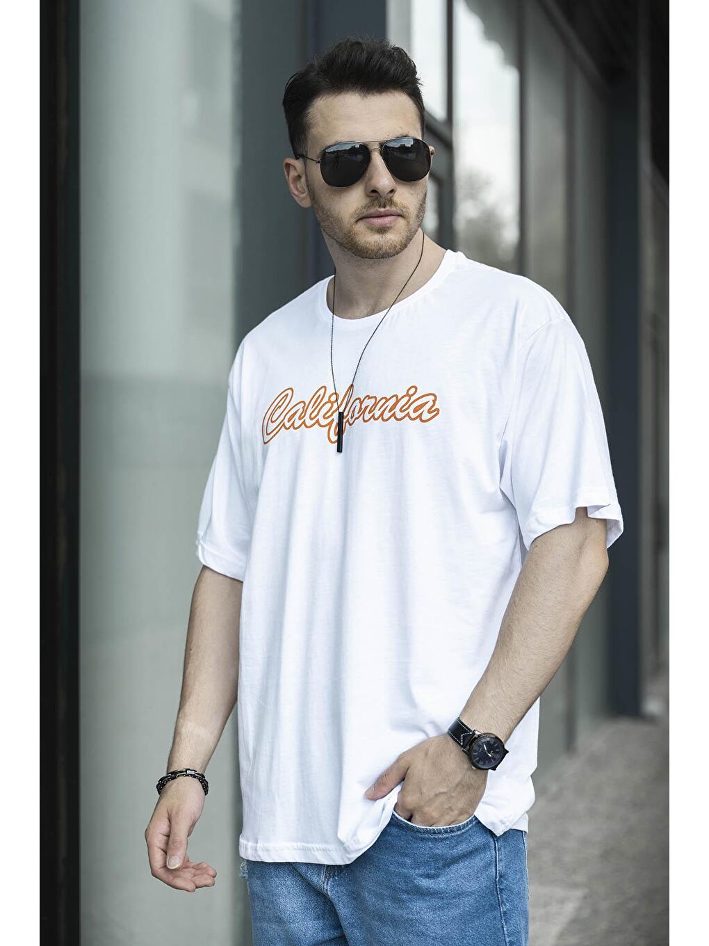 Beyaz Tatum San Francisco Baskılı Oversize Bisiklet Yaka Erkek Tişört-3