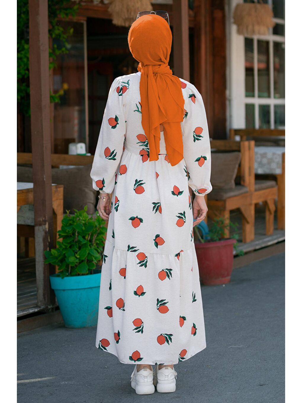 Orta Turuncu Kadın Keten Elbise - 8884-2