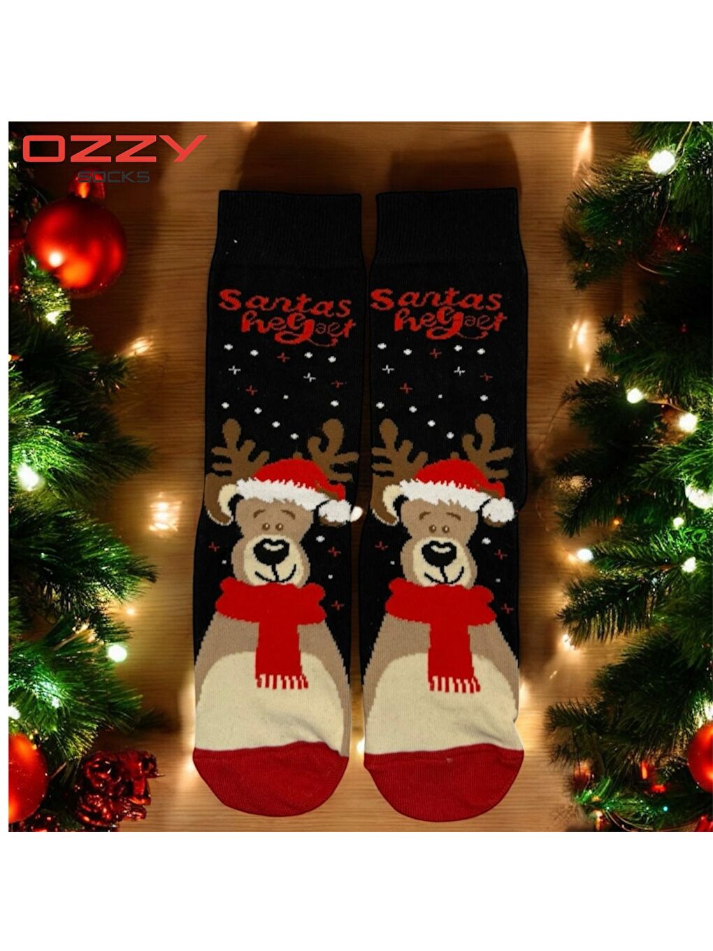 Yeşil Unisex Yılbaşı Çorap 3 Çift-1