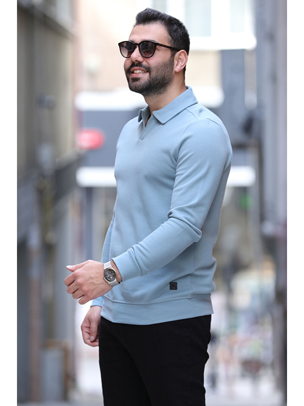 Mishar İtalia Mavi Polo Yaka Erkek Sweatshirt