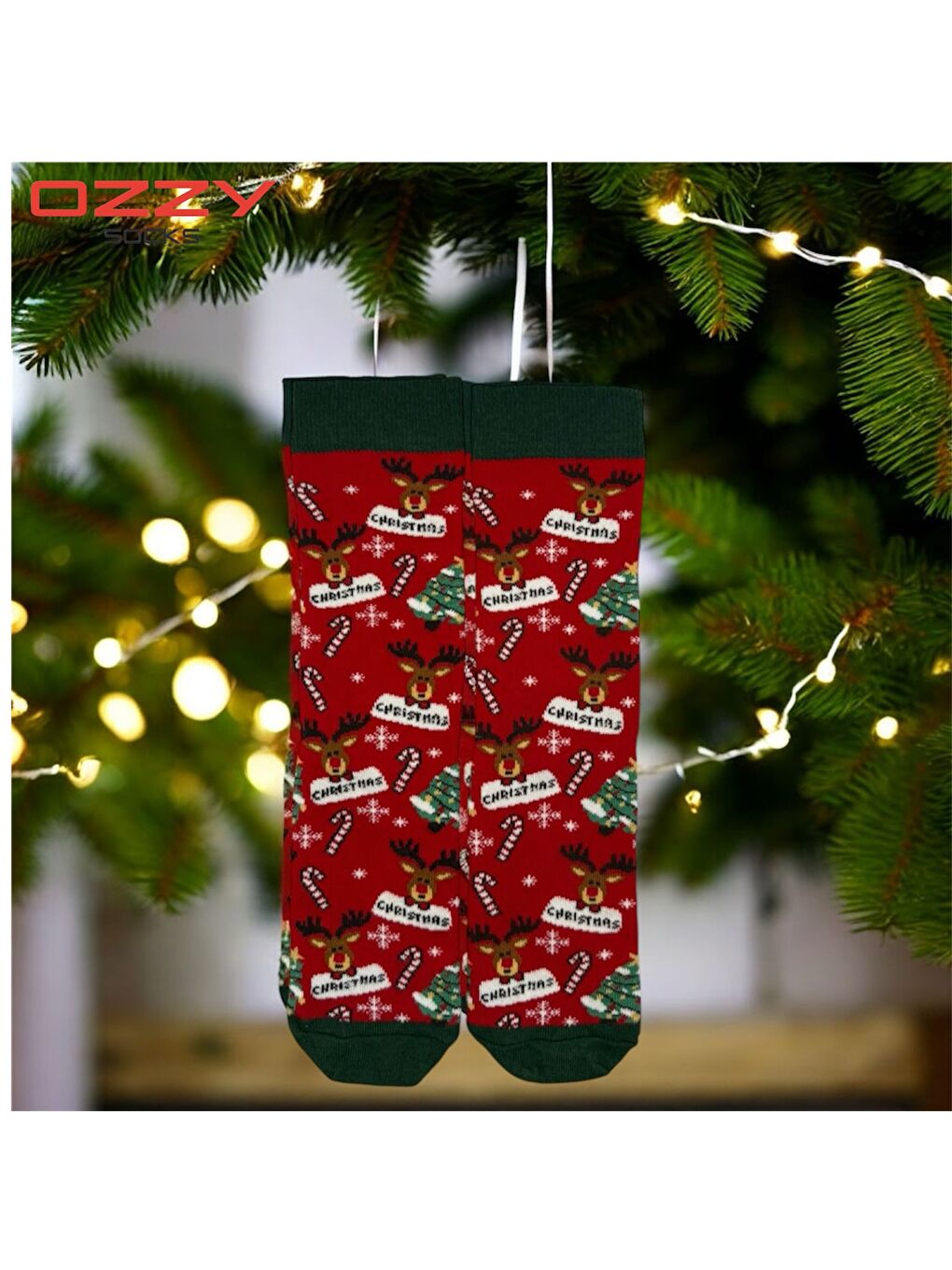 Yeşil Unisex Yılbaşı Çorap 3 Çift-2