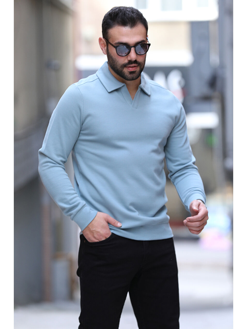 Mishar İtalia Mavi Polo Yaka Erkek Sweatshirt - 1