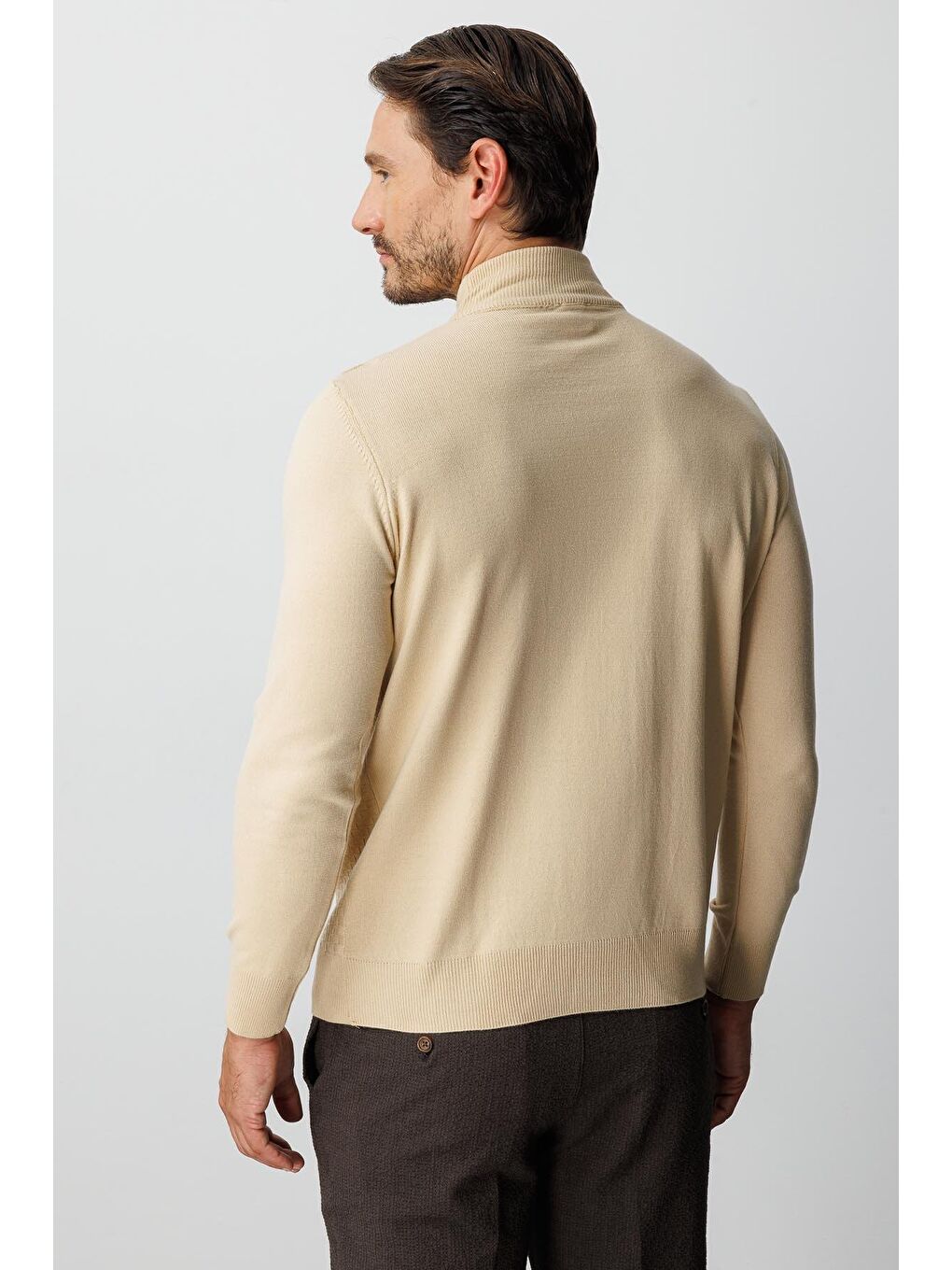 Bej Dar Kalıp Yarım Balıkçı Düz Uzun Kollu Triko-3