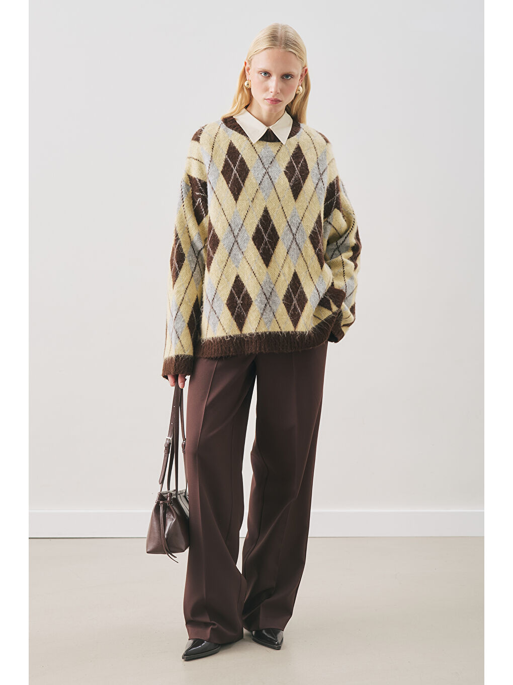 Baklava Desenli Triko Kazak Mavi