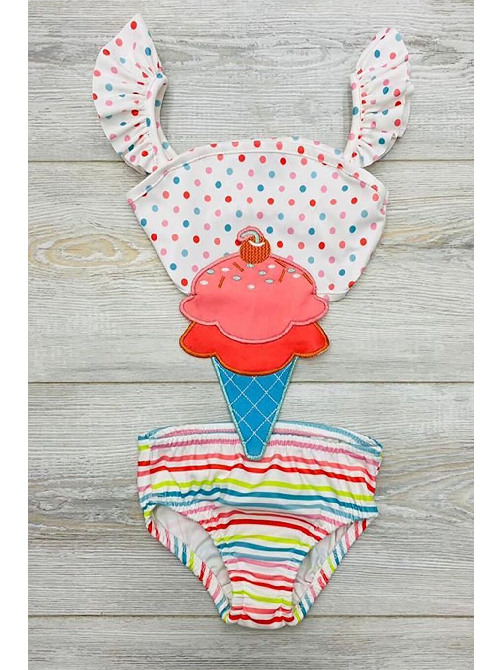 Karışık Dondurma Desenli Kız Çocuk Mayokini