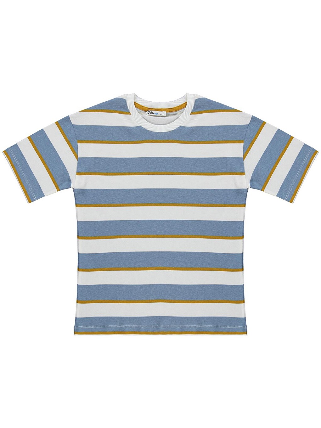 İndigo Boys Basic Dokulu Çizgili 6-9 Yaş Tişört - Mavi