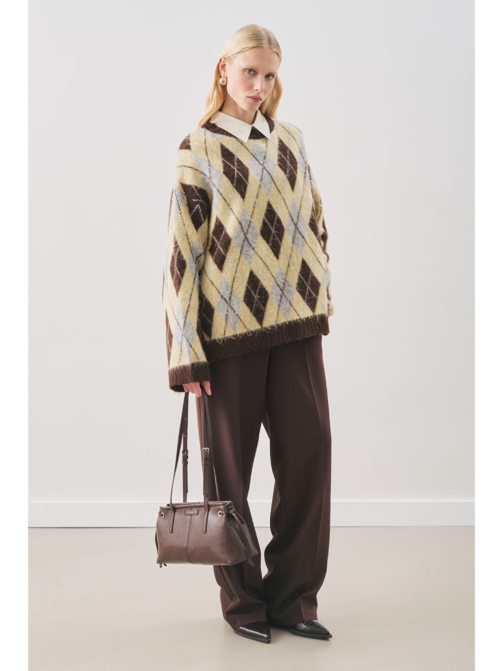 Baklava Desenli Triko Kazak Mavi-1