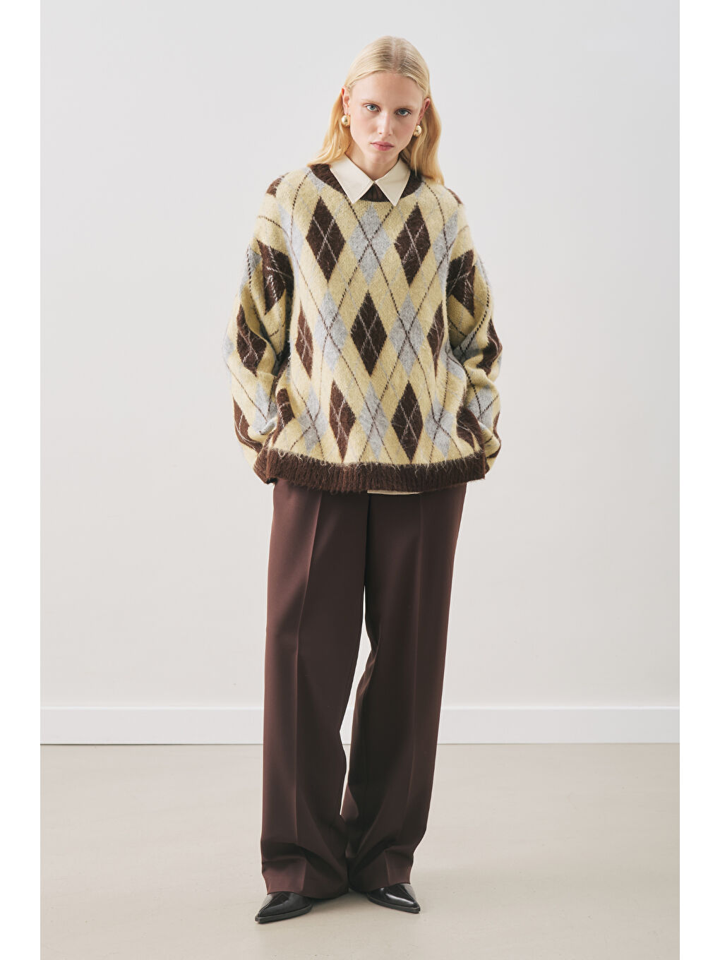 Baklava Desenli Triko Kazak Mavi-2