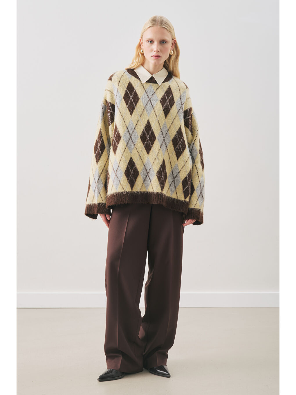 Baklava Desenli Triko Kazak Mavi-3