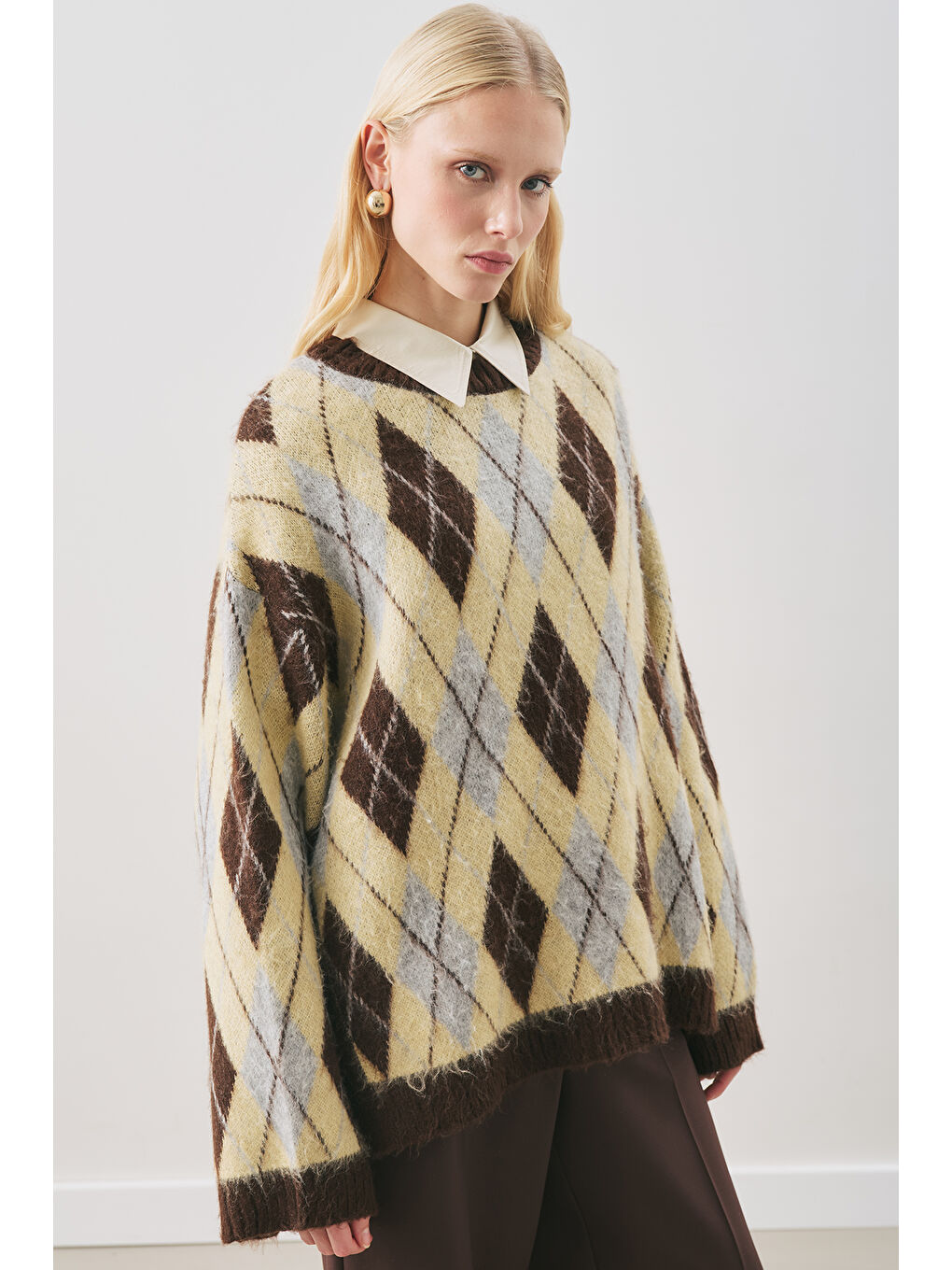 Baklava Desenli Triko Kazak Mavi-4