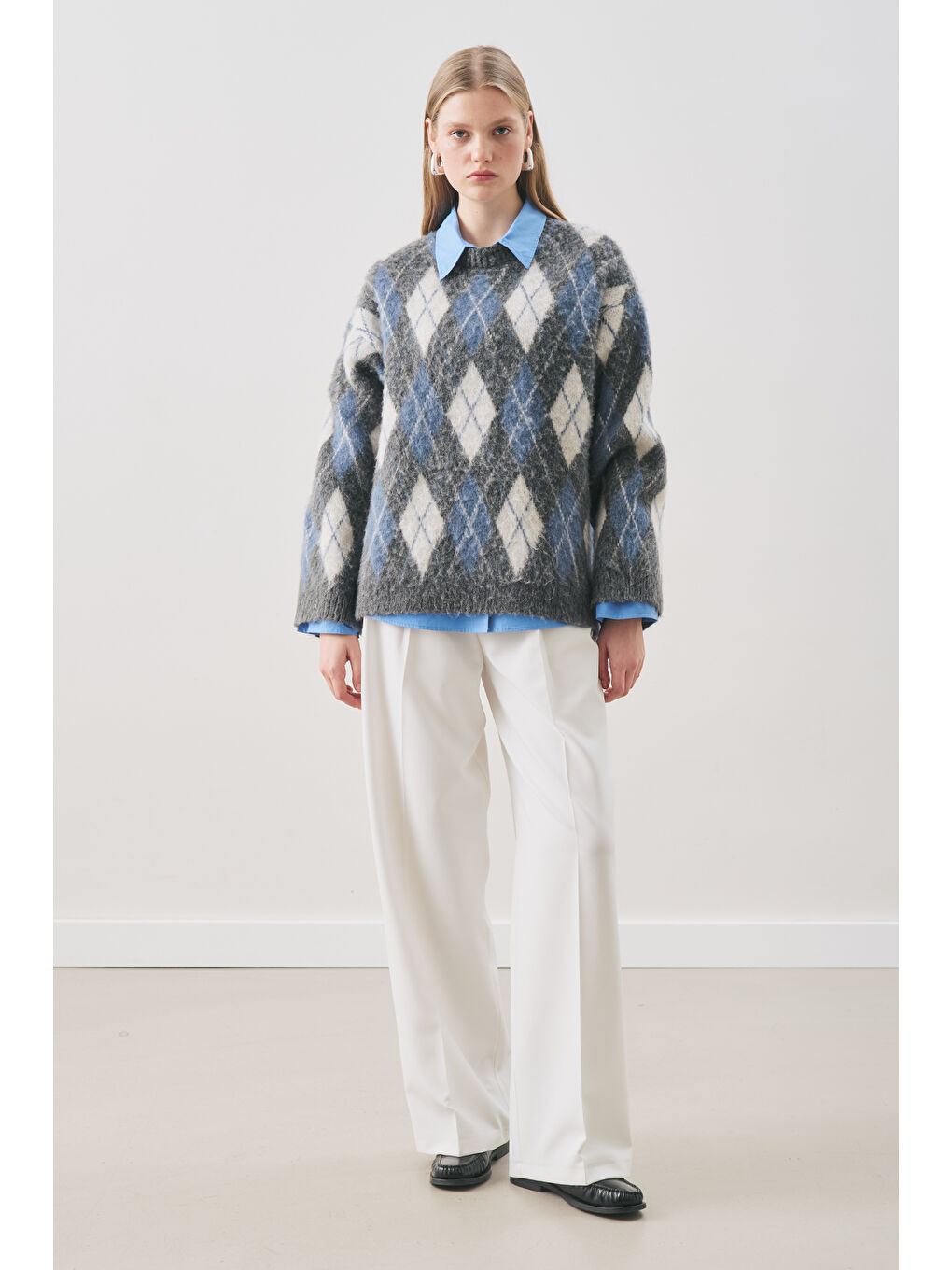 Baklava Desenli Triko Kazak Antrasit