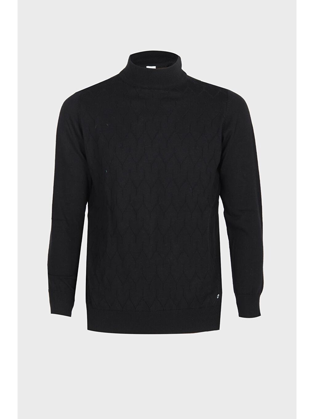 Siyah Dar Kalıp Yarım Balıkçı Desenli Uzun Kollu Triko