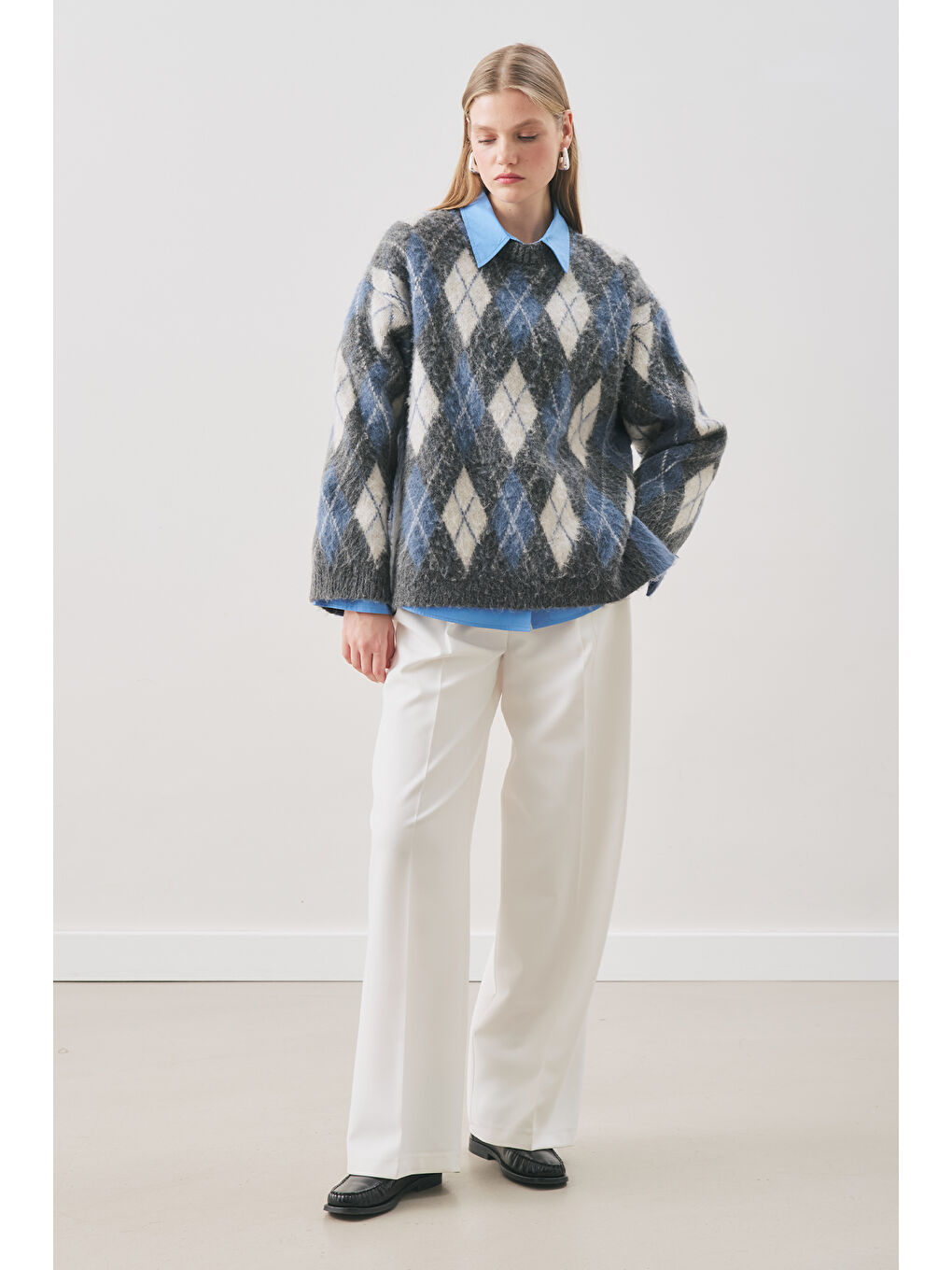 Baklava Desenli Triko Kazak Antrasit-1