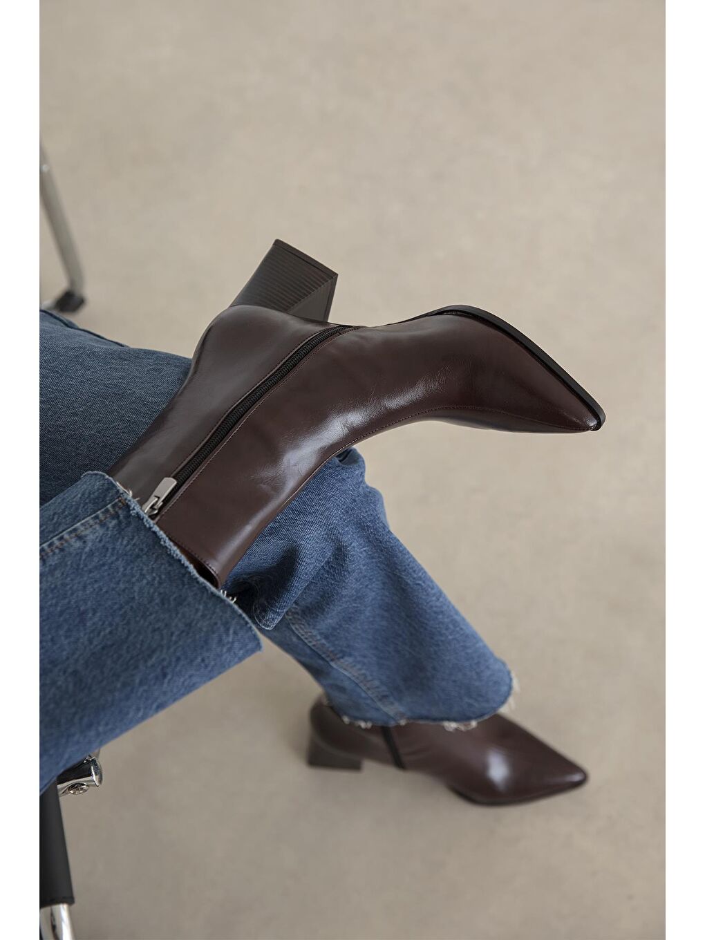 Liston Kadın Topuklu Kırışık Deri Bot Bordo