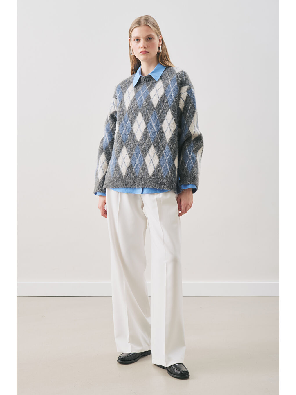 Baklava Desenli Triko Kazak Antrasit-2