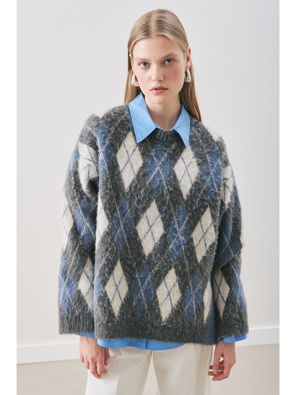 Baklava Desenli Triko Kazak Antrasit-3