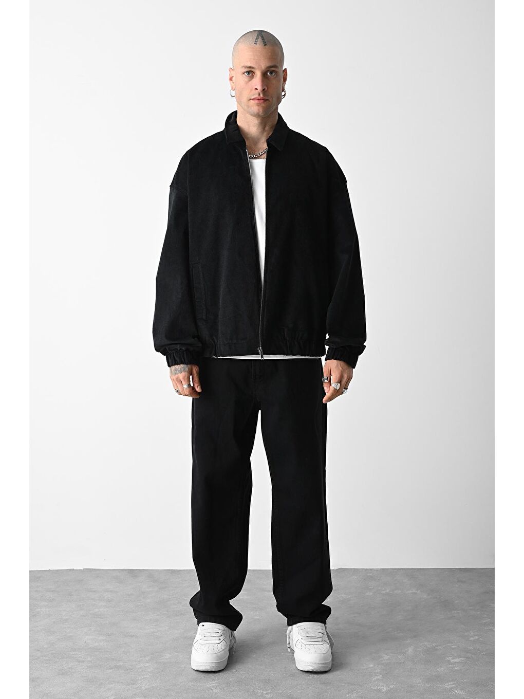 Siyah Fermuarlı Oversize Ceket