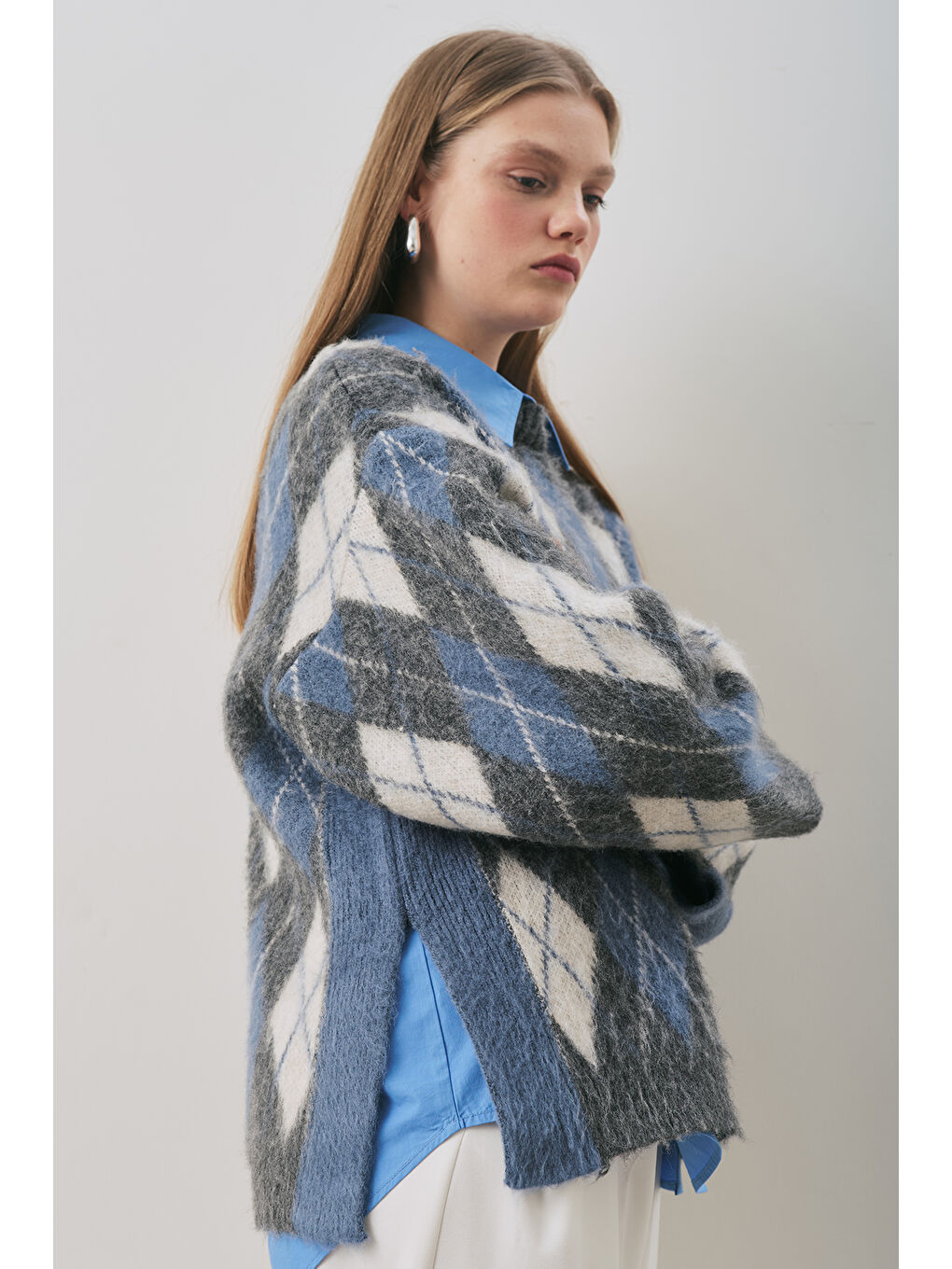 Baklava Desenli Triko Kazak Antrasit-4