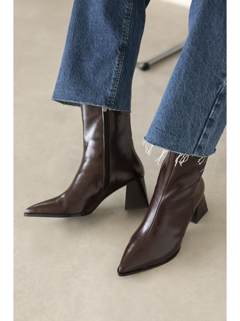 Liston Kadın Topuklu Kırışık Deri Bot Bordo-1