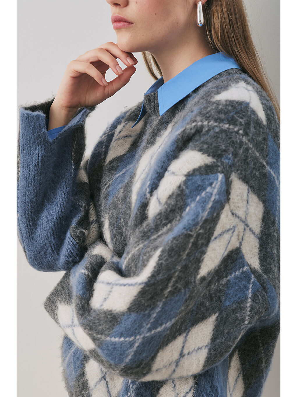 Baklava Desenli Triko Kazak Antrasit-5