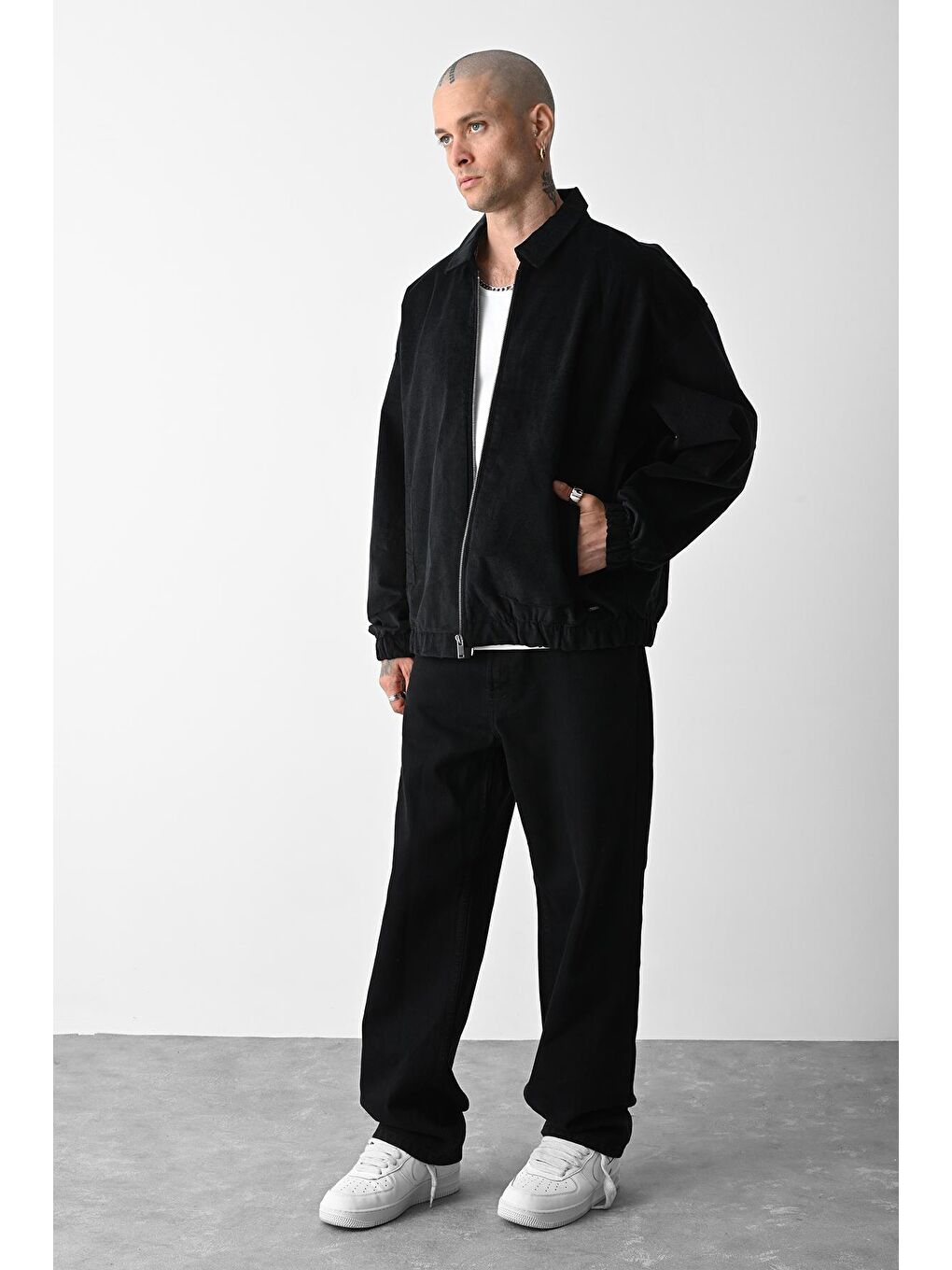 Siyah Fermuarlı Oversize Ceket-1