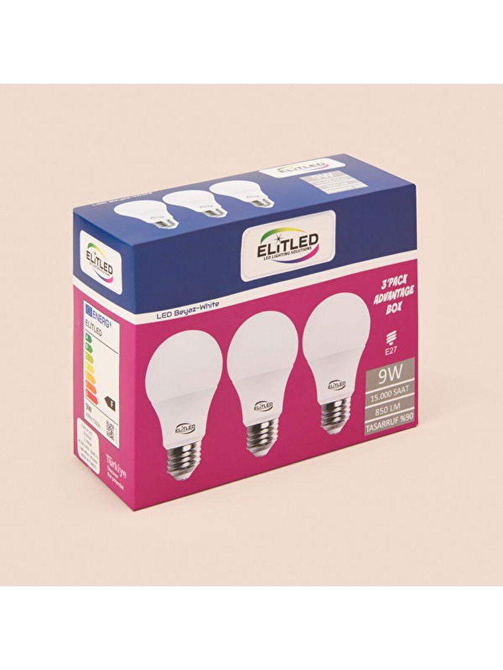 9W E27 800Lm 3'lü Led Ampul - 6500K - Beyaz Işık-2