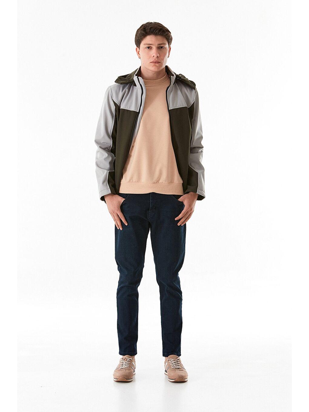 Haki Dalgıç Kumaş Cebi Fermuarlı Kapüşonlu Mont-2